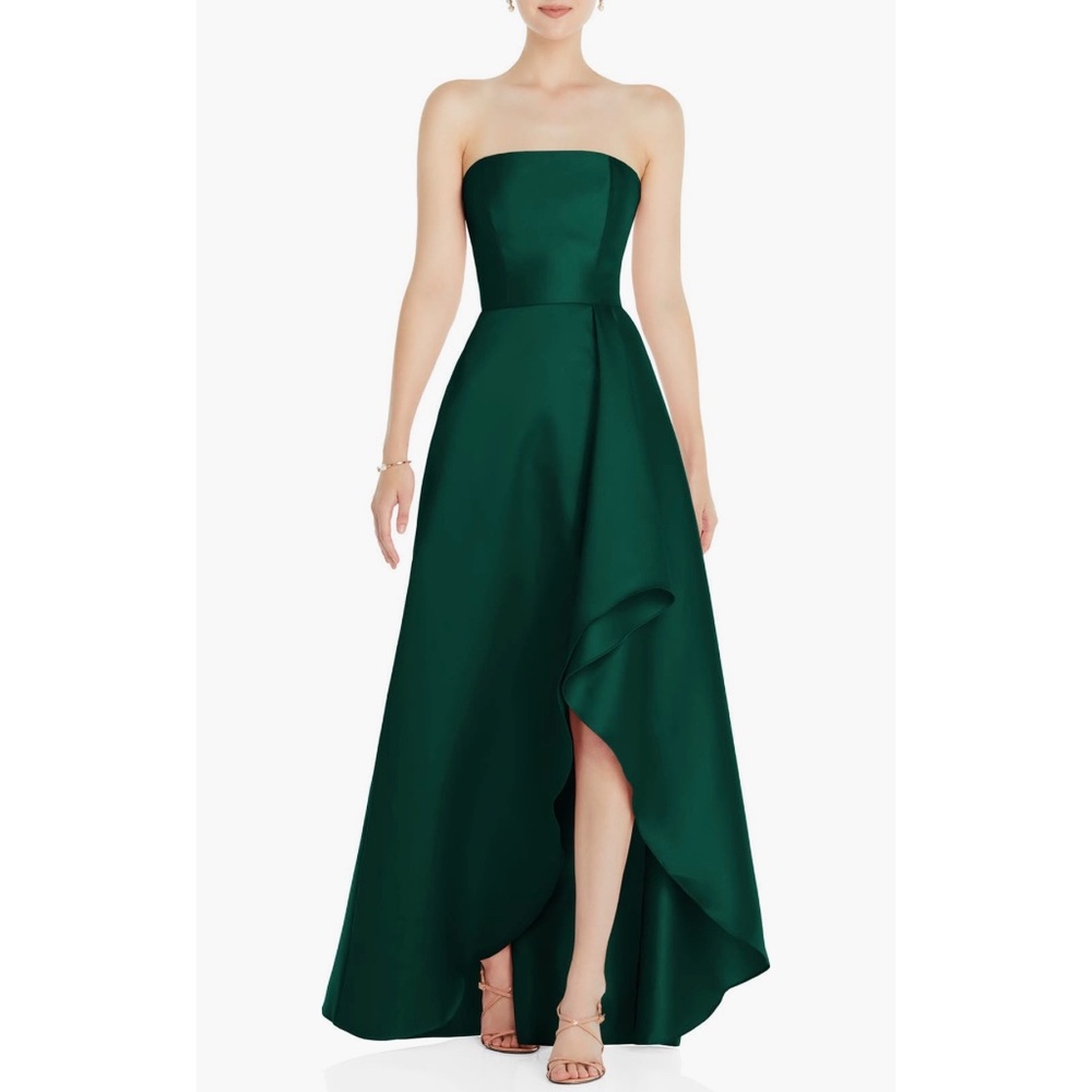 Alfred Sung D832 Strapless Satin Gown Hunter Green size 4